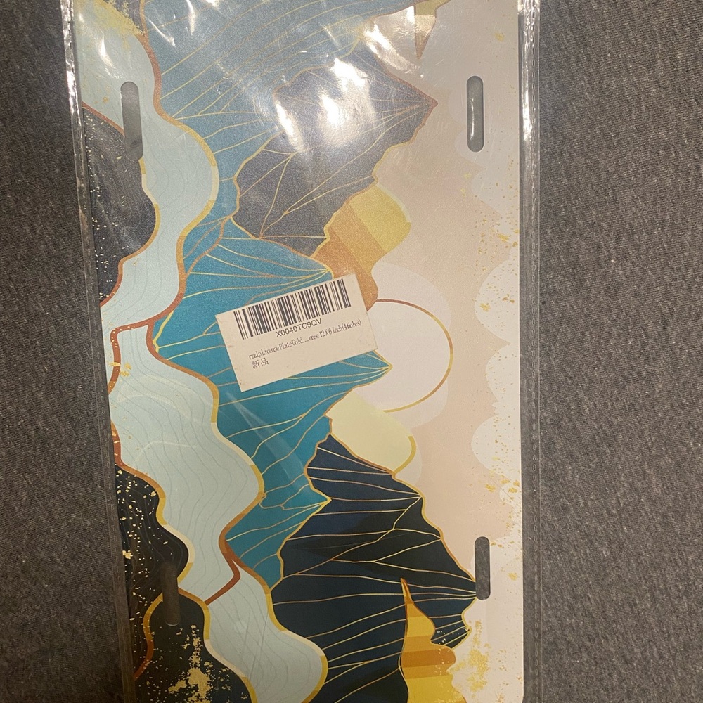 Abstract Art Print with Blue and Gold Accents License Plate